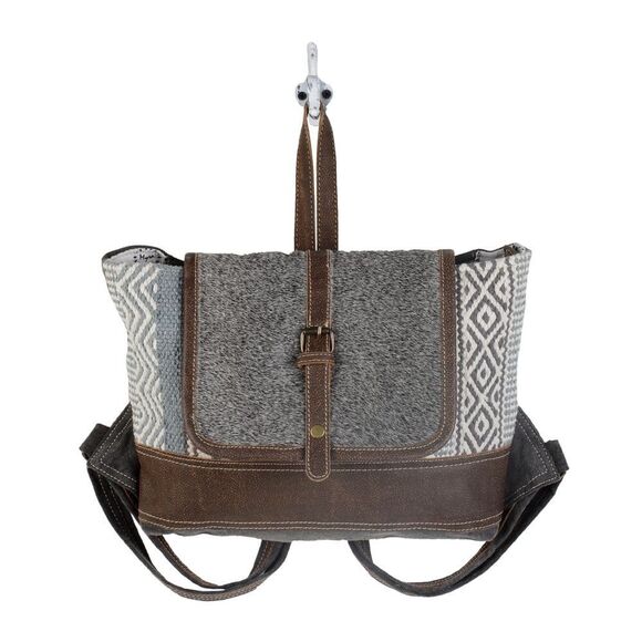 Myra Bag Handmade Straight  Backpack Upcycled Canvas & Cowhide Leather - Picture 5 of 8